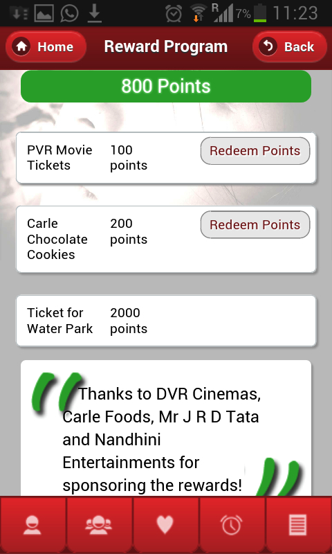 Reward programme points